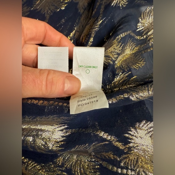 LILLY PULITZER Sheer BECCER Silk Navy blouse with Gold palm tree design size M - Picture 15 of 16